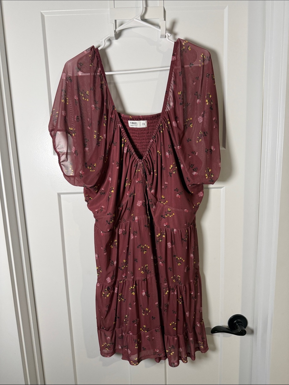 Tinsel Mauve Floral Midi Dress with Flutter Sleeves